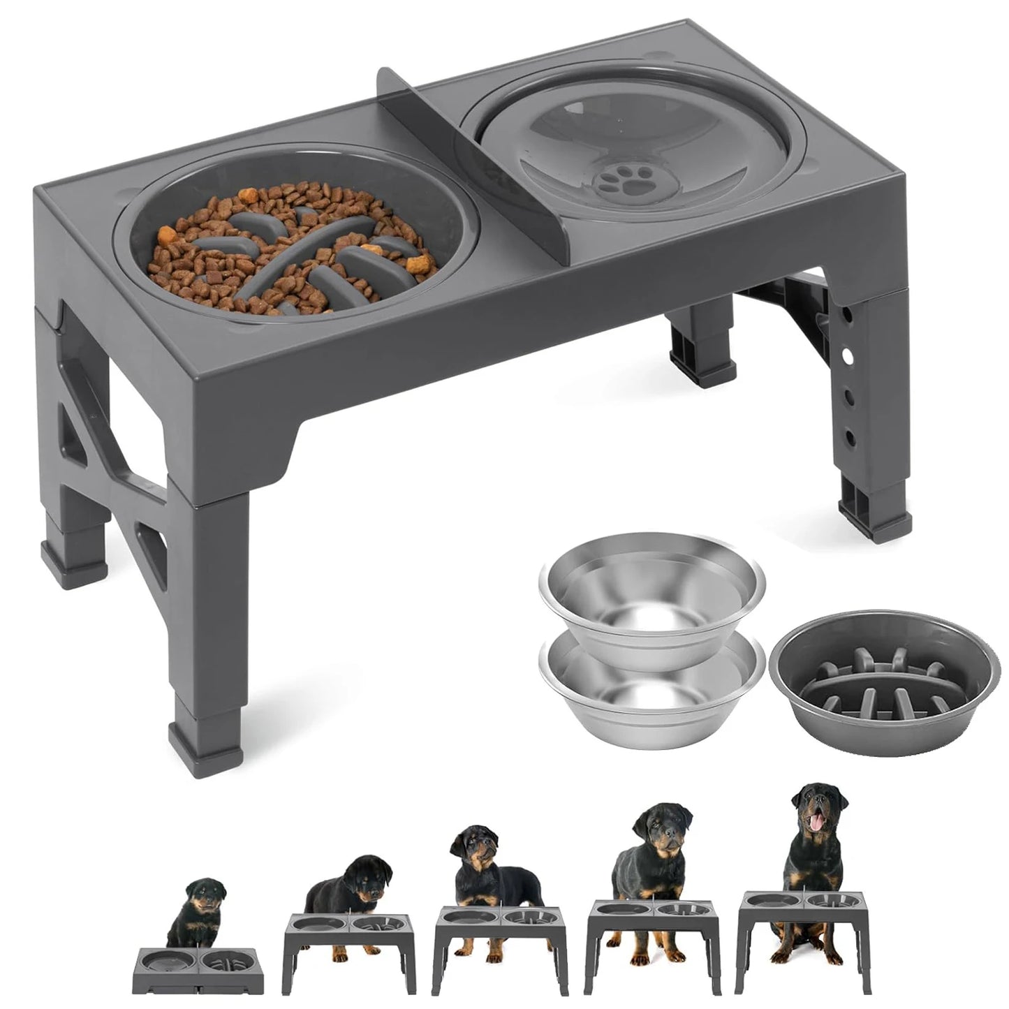 Folding Dog Feeder Dogs Bowls Adjustable Raised Stand With 2x Stainless Steel Food Water Bowls For Small Medium Large Dogs