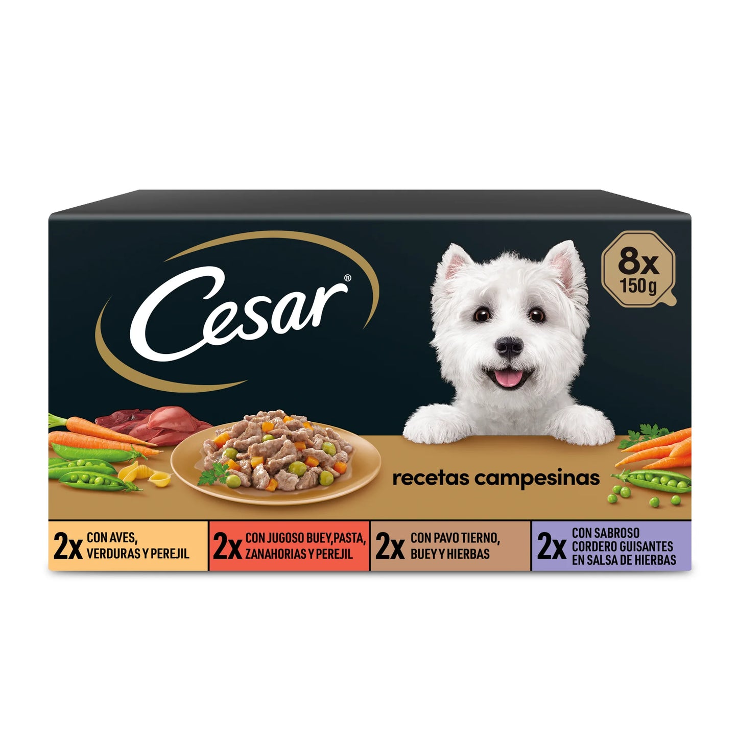 Comida húmeda para perros Cesar, selección de recetas campesinas en salsa, Multipack (Pack de 3x8 tarrinas x 150g)