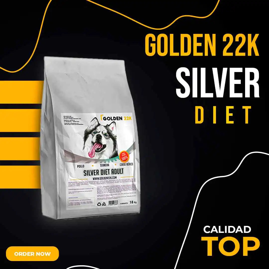 Alimento dietético Golden 22k Silver para perros adultos (18 kg): alto aporte energético y fácil digestión. Nutrición de calidad para perros activos y trabajadores.