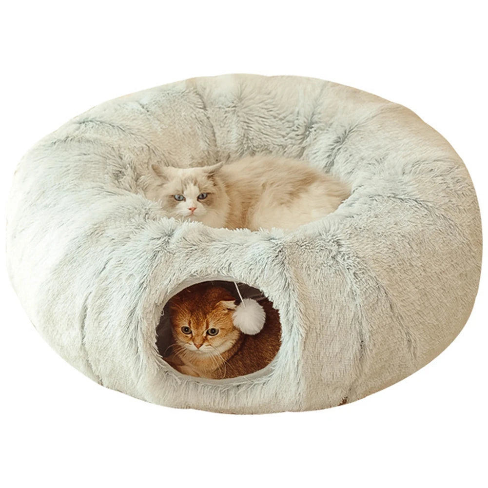 Cama y túnel para gatos de invierno suave y divertido, cueva plegable para gatos para dormir profundamente, proporciona calidez y comodidad para gatos, perros pequeños y mascotas.