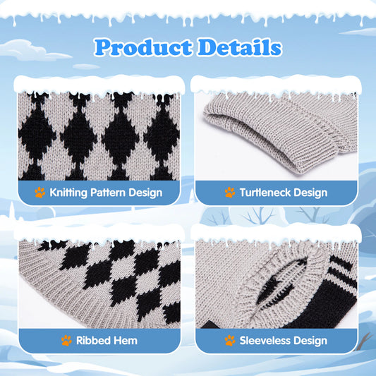 Suéter para perros pequeños, suéter elástico con cuello alto, suéter para perros pequeños