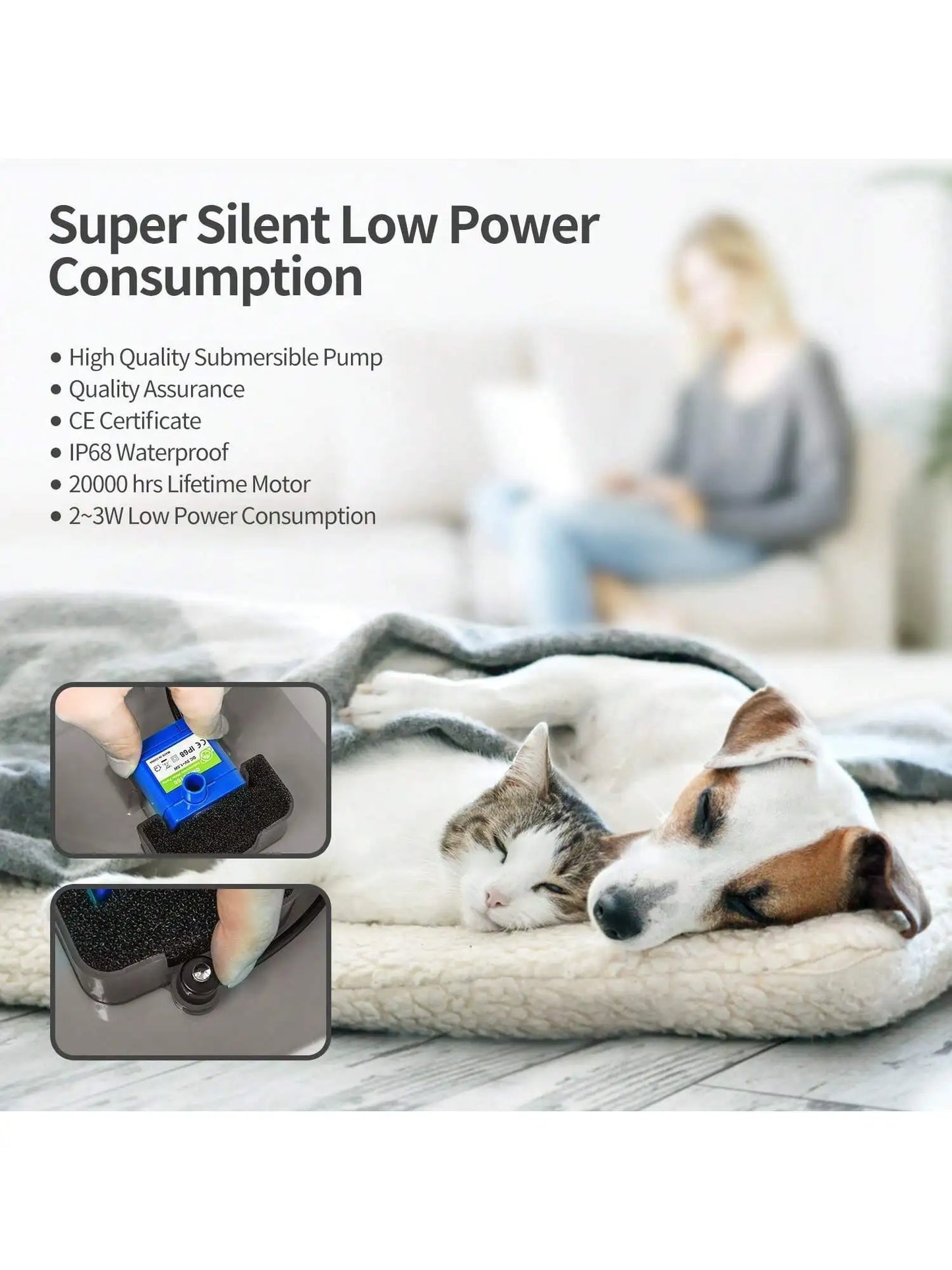 Fuente de agua para gatos LED ultra silenciosa de 2 l: filtrada, alimentada por USB, automática