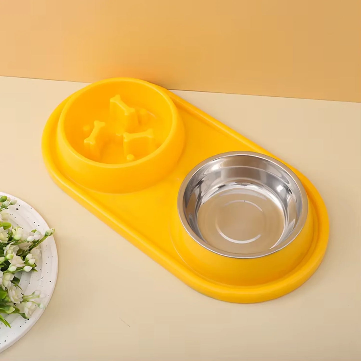Diseño Tazones dobles Multifuncional Comida para perros para gatos Tazón de alimentación lenta Comederos para mascotas