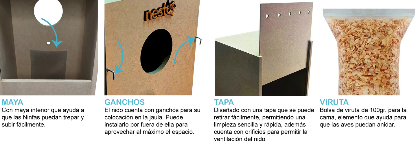 Nestq Nest for Nymphs 30 cm X 20 cm X 20 cm - Wooden Breeding House with Chip - Nest Size S Nymphs, Carolinas, Cockatoos, Pyrrhuras - Wooden House for Birds - Vertical Wooden Nest