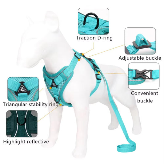 Arnés de tiro para perros, chaleco reflectante ajustable de colores únicos, con asa de entrenamiento suave, clips de plástico, tamaño pequeño, mediano y grande.