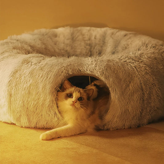 Cama y túnel para gatos de invierno suave y divertido, cueva plegable para gatos para dormir profundamente, proporciona calidez y comodidad para gatos, perros pequeños y mascotas.