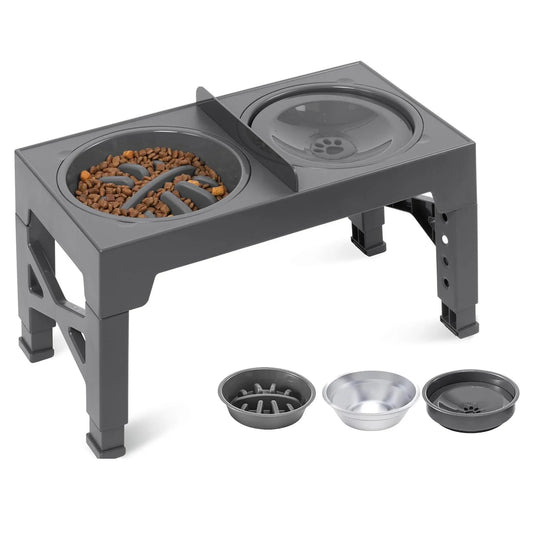 Folding Dog Feeder Dogs Bowls Adjustable Raised Stand With 2x Stainless Steel Food Water Bowls For Small Medium Large Dogs