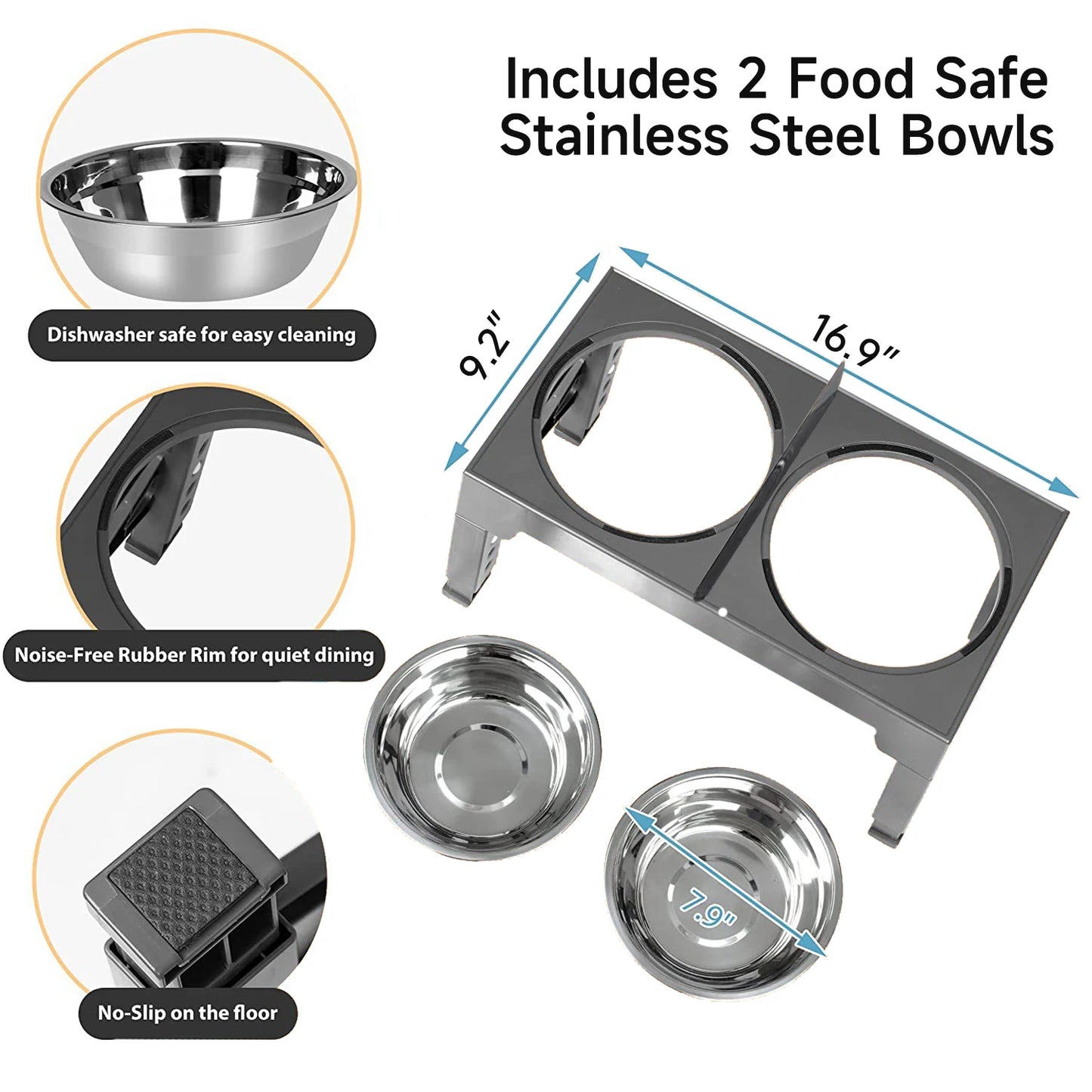 Folding Dog Feeder Dogs Bowls Adjustable Raised Stand With 2x Stainless Steel Food Water Bowls For Small Medium Large Dogs