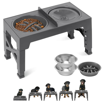 Folding Dog Feeder Dogs Bowls Adjustable Raised Stand With 2x Stainless Steel Food Water Bowls For Small Medium Large Dogs