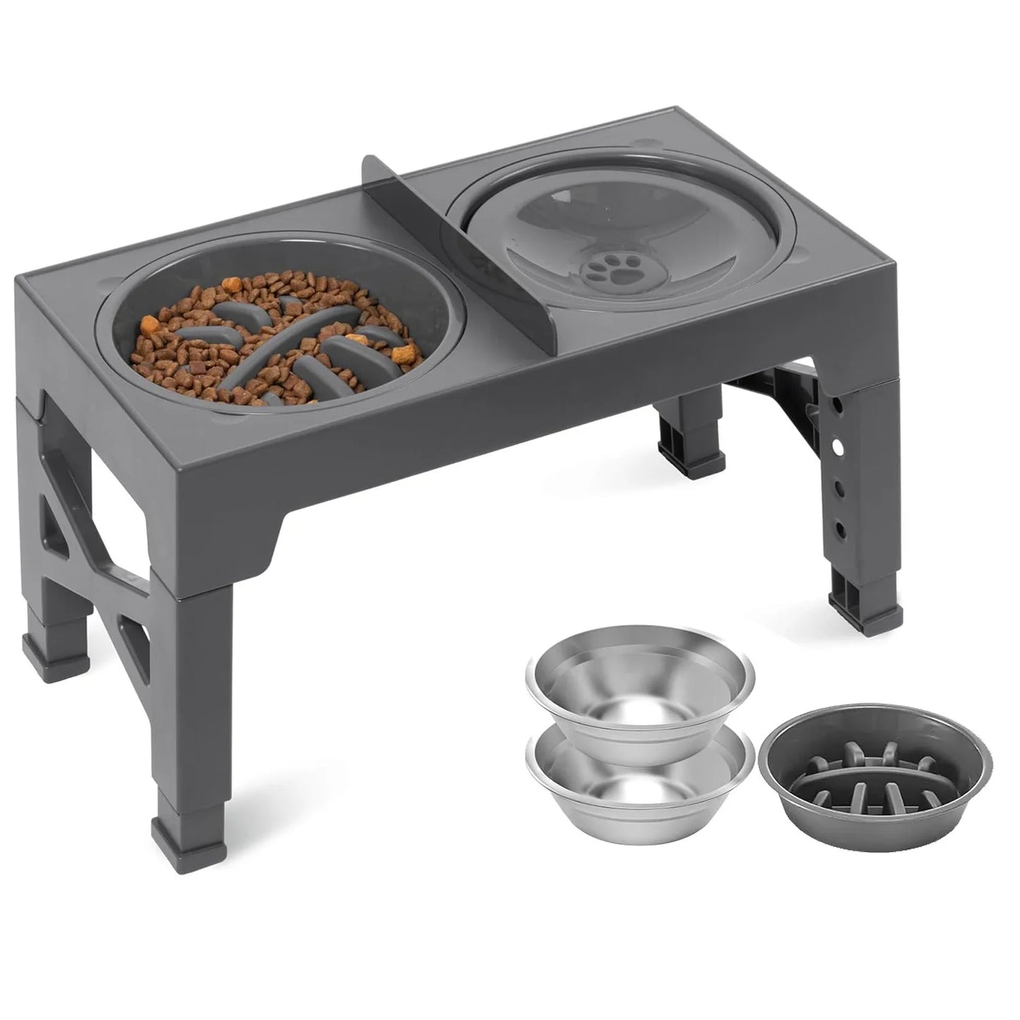 Folding Dog Feeder Dogs Bowls Adjustable Raised Stand With 2x Stainless Steel Food Water Bowls For Small Medium Large Dogs