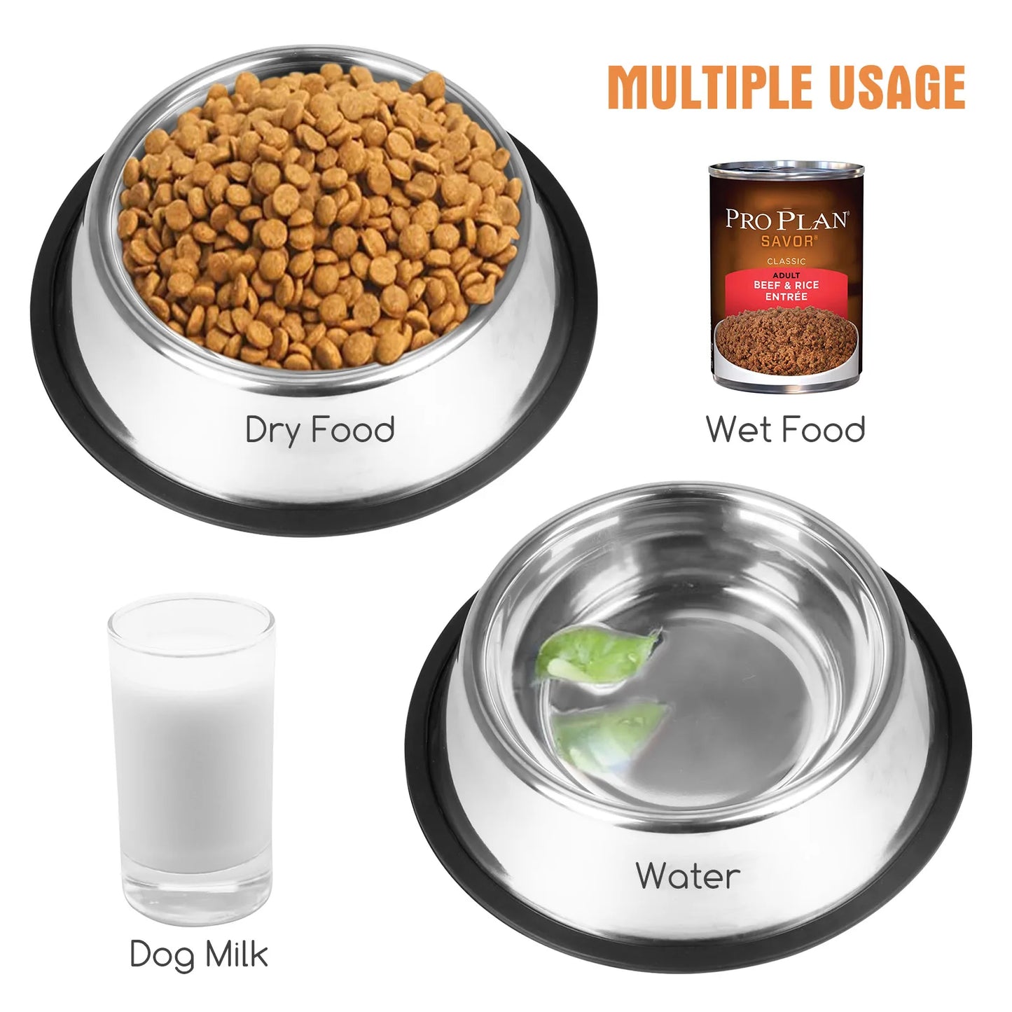 2 PCS Stainless Steel Dog Bowl, Anti-Slip Dog Bowl, Stainless Steel Pet Bowl with Non-Slip Rubber Base for Medium/Large Dogs 25.5 CM