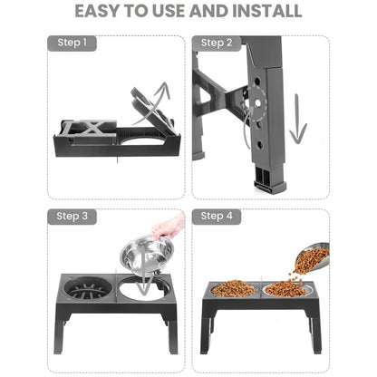 Folding Dog Feeder Dogs Bowls Adjustable Raised Stand With 2x Stainless Steel Food Water Bowls For Small Medium Large Dogs