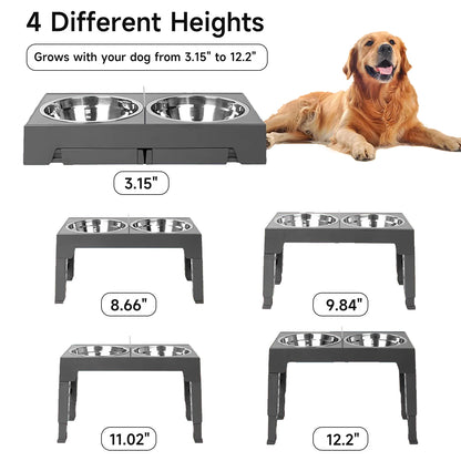 Folding Dog Feeder Dogs Bowls Adjustable Raised Stand With 2x Stainless Steel Food Water Bowls For Small Medium Large Dogs