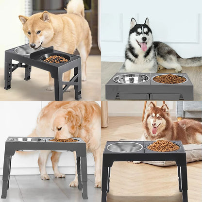Folding Dog Feeder Dogs Bowls Adjustable Raised Stand With 2x Stainless Steel Food Water Bowls For Small Medium Large Dogs