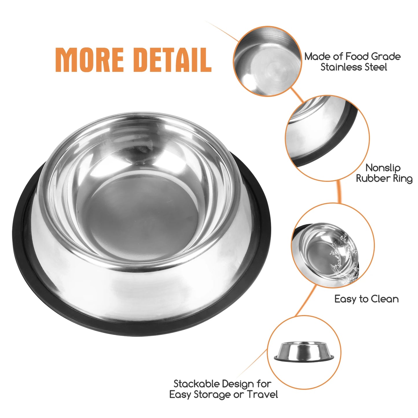2 PCS Stainless Steel Dog Bowl, Anti-Slip Dog Bowl, Stainless Steel Pet Bowl with Non-Slip Rubber Base for Medium/Large Dogs 25.5 CM