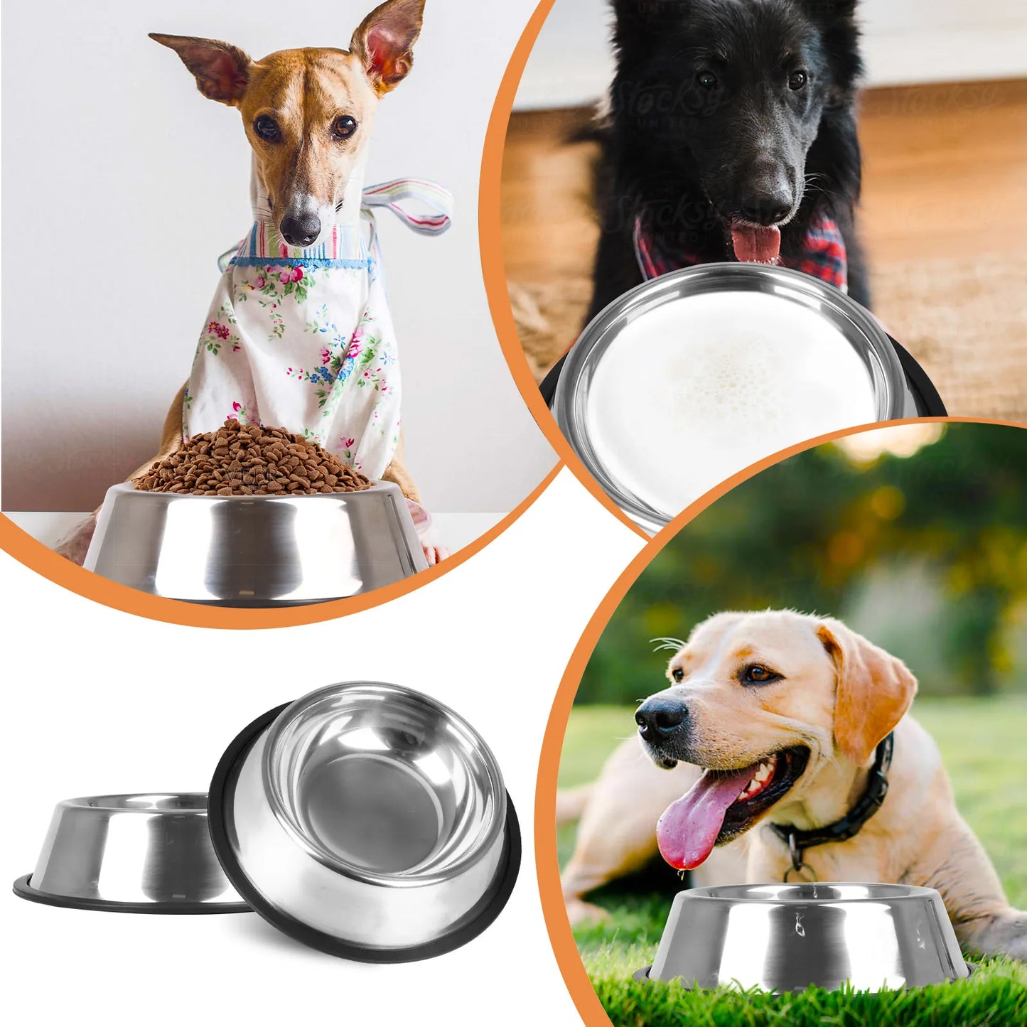 2 PCS Stainless Steel Dog Bowl, Anti-Slip Dog Bowl, Stainless Steel Pet Bowl with Non-Slip Rubber Base for Medium/Large Dogs 25.5 CM