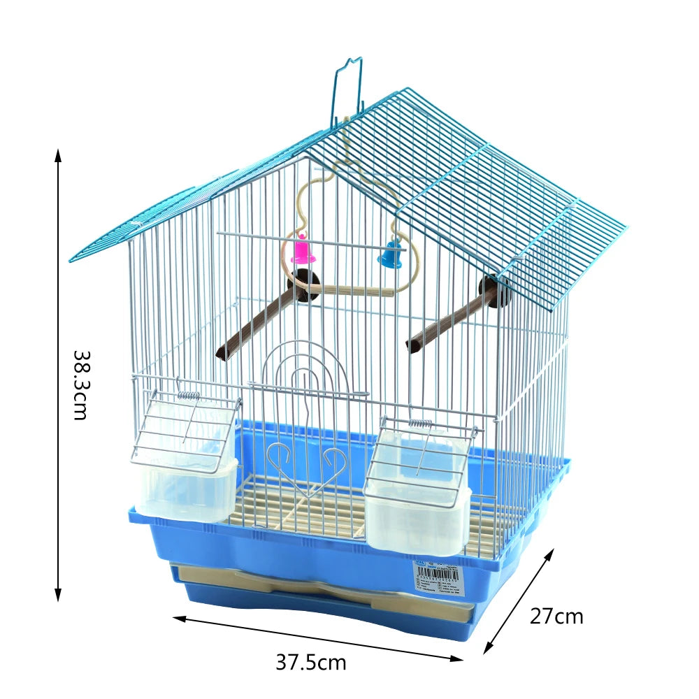 SMELL & SMILE Accesorios para jaulas de pájaros – Jaula con comederos, columpio, percha. 37.5x27x38.3 cm. Para interior y exterior, colgable.