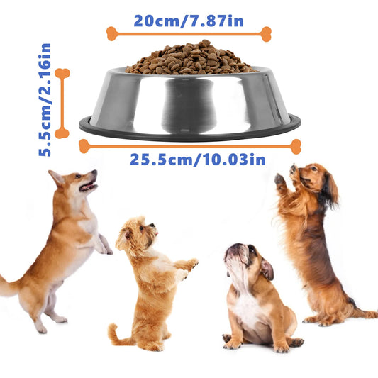2 PCS Stainless Steel Dog Bowl, Anti-Slip Dog Bowl, Stainless Steel Pet Bowl with Non-Slip Rubber Base for Medium/Large Dogs 25.5 CM