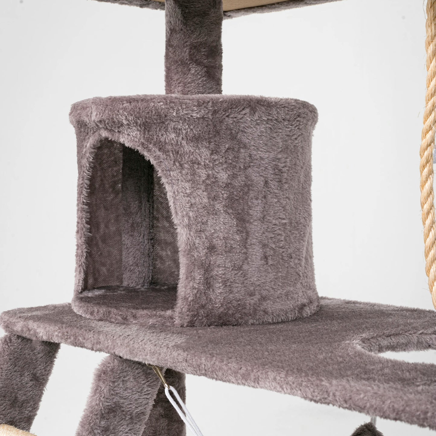 Rascador para gatos PILLI, altura 141 cm, con plataforma y accesorios para jugar y descansar, color beige/negro/gris/burdeos