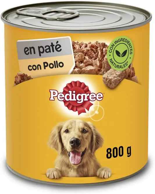 Comida húmeda para perros Pedigree sabor Pollo Paté (Pack de 12 latas x 800g)