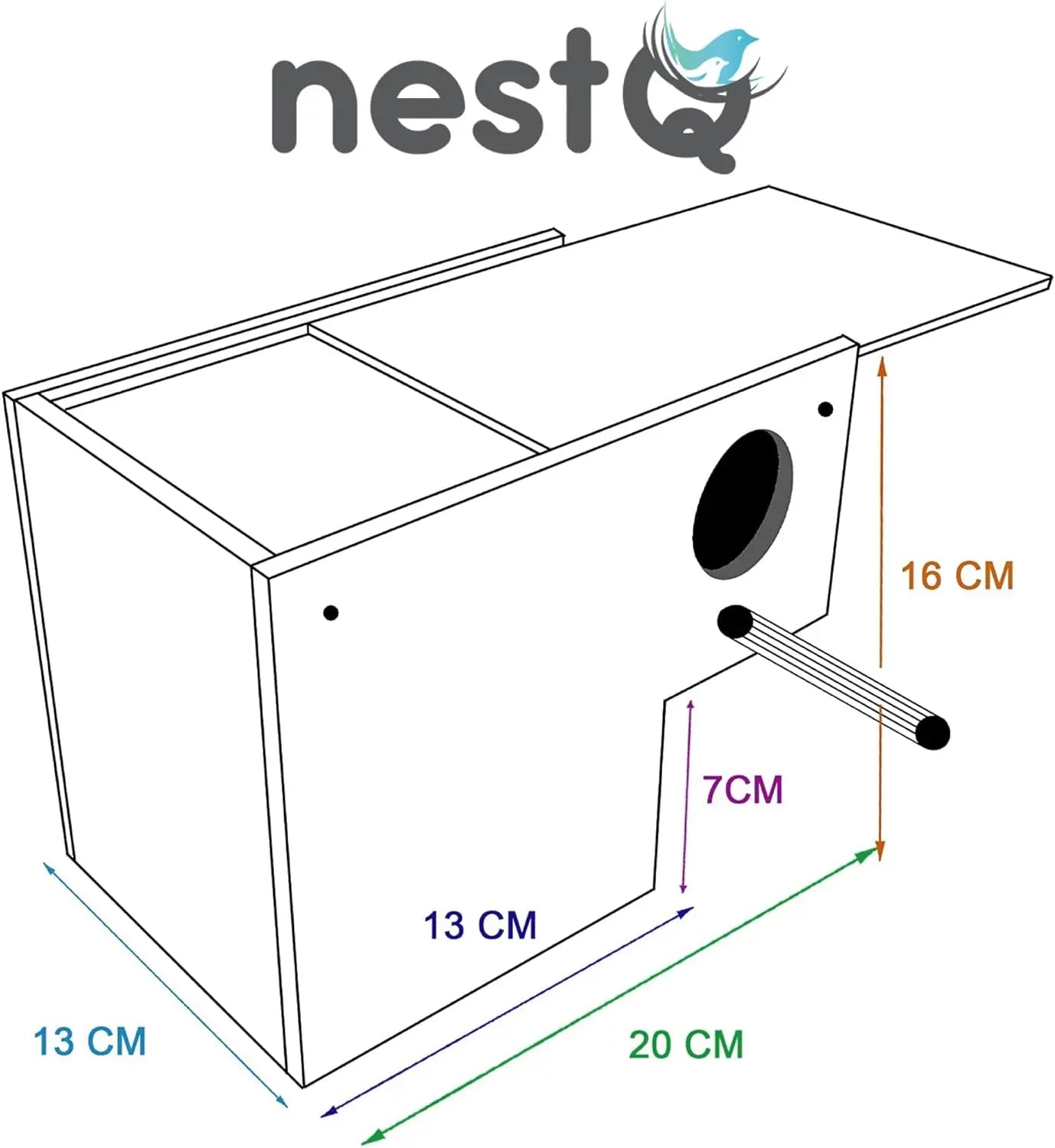 Wood nest for Exoticos nestQ diamonds Gould 20 cm (length) x 13 cm x 13 cm (base) x 16 (height) with Material peeling and goat hair filler holder, mandarins, bib Tricolor isabelite Japan