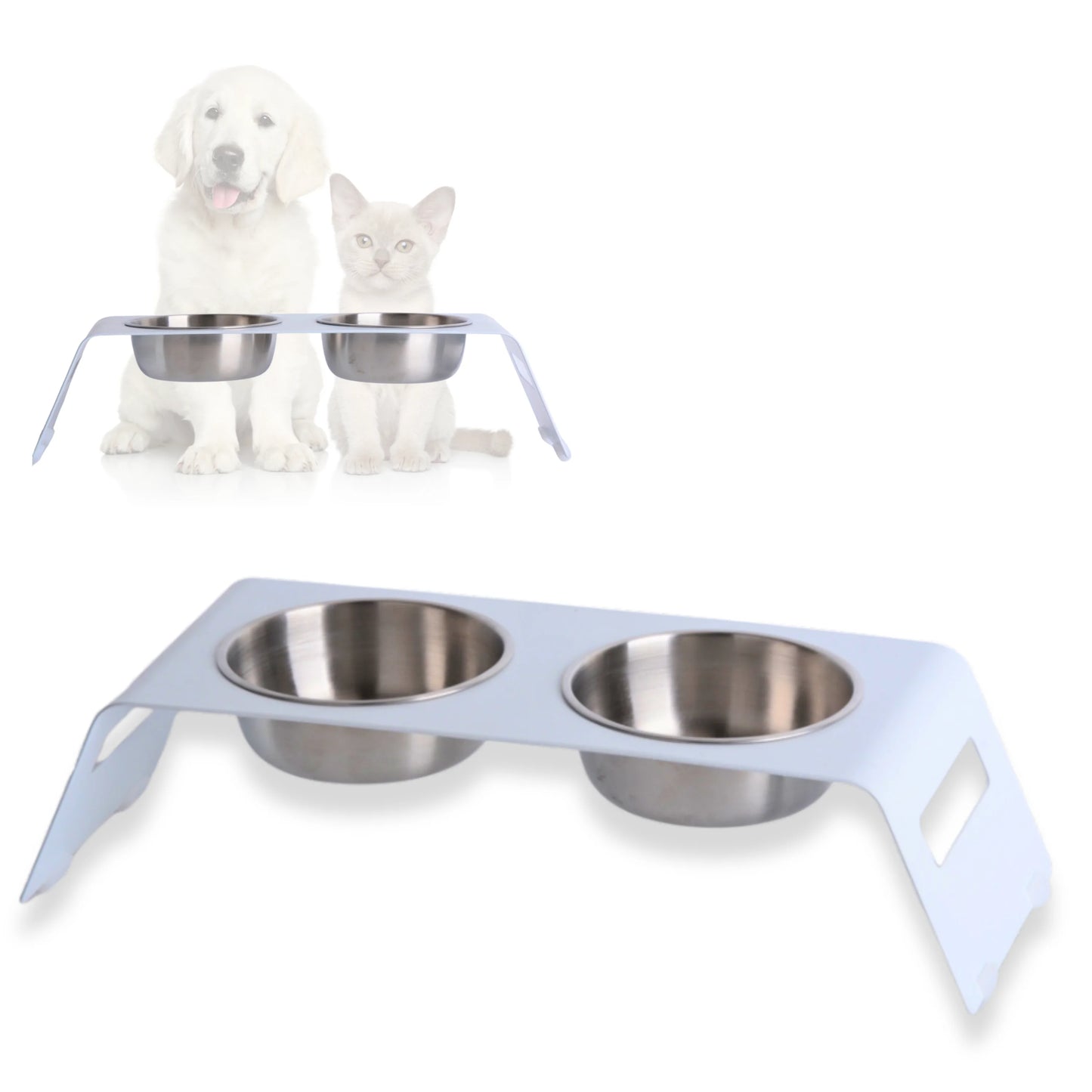 PETLINUS comedero para gatos criado doble gato, perros pequeños, elevado Comedero para perros a base de metal y dos cuencos de acero inoxidable, Capacidad: 2x320 ml.