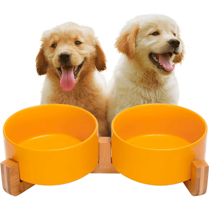Edipets Comedero Doble Cerámico para Perros con Base de Bambú Logrado
