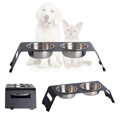 PETLINUS comedero para gatos criado doble gato, perros pequeños, elevado Comedero para perros a base de metal y dos cuencos de acero inoxidable, Capacidad: 2x320 ml.