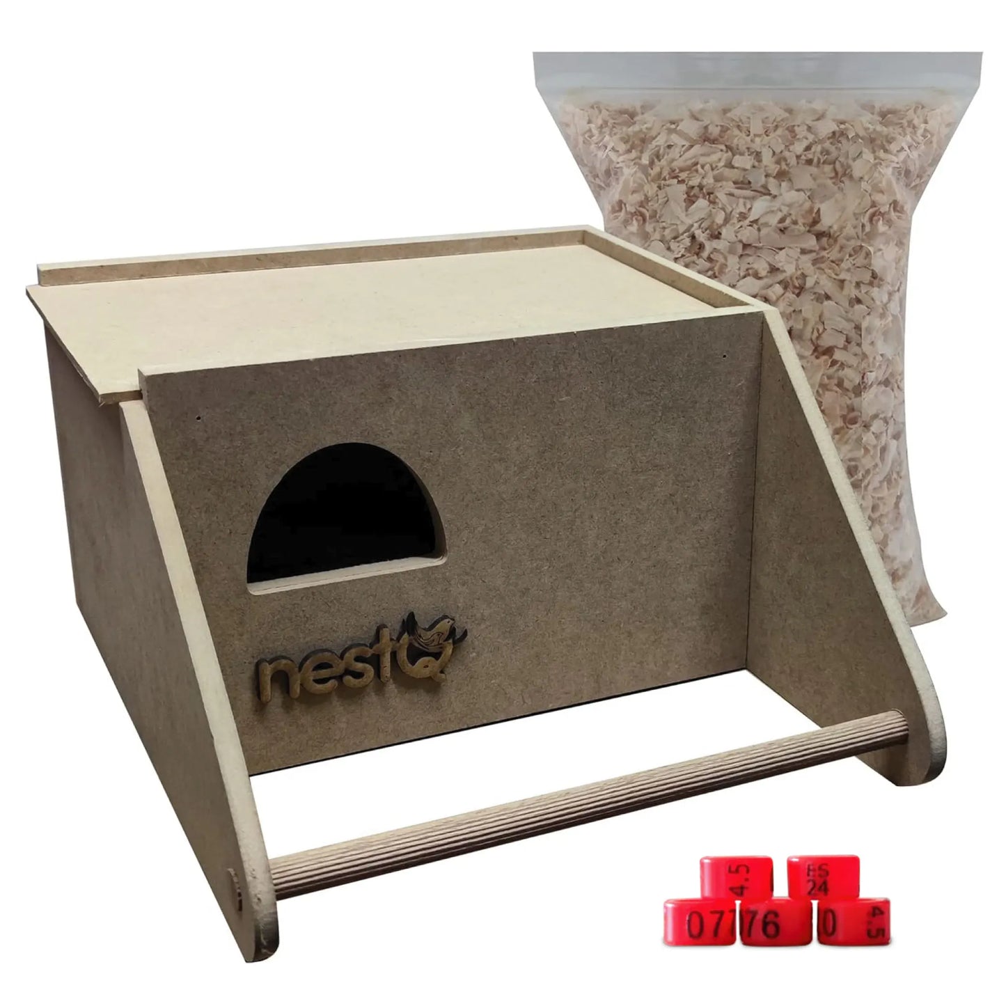 Nido de Madera NestQ para Agapornis y Periquitos Grandes – Con Anillas 2024 y Chip para Cama