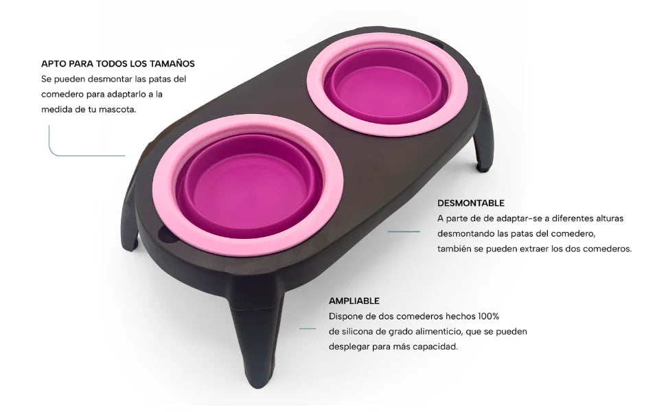 Comedero elevado para mascotas Attic PETS con bebedero antisalpicaduras. Comedero extraíble antivoracidad.