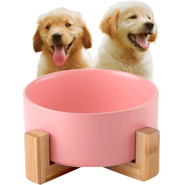 Comedero para perros Edipets con base de bambú simple de cerámica para gatos