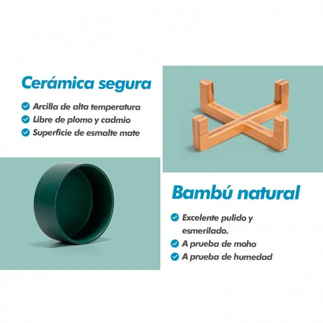 Comedero para perros Edipets con base de bambú simple de cerámica para gatos
