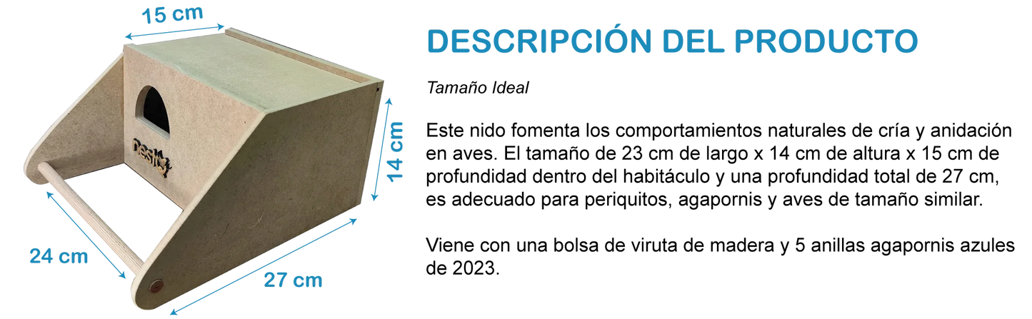 Nido de Madera NestQ para Agapornis y Periquitos Grandes – Con Anillas 2024 y Chip para Cama