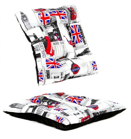 Cama COSHANO para Perros y Gatos con Cojín Grueso y Acolchado – Estampado Inglaterra (60x60x10 cm)
