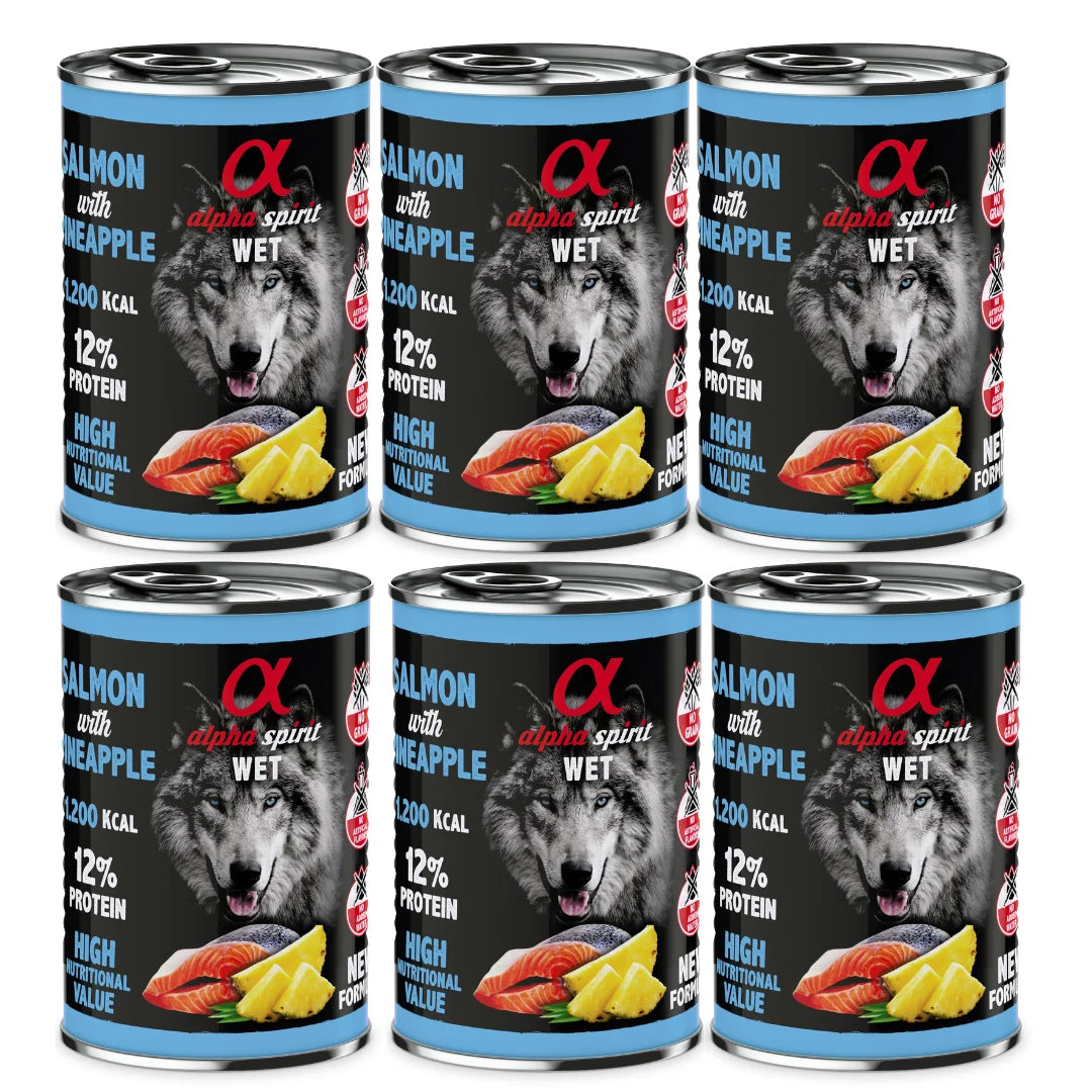 Comida húmeda para perros Alpha Spirit Grain Free Salmón y Piña Latas 400g [Lista de 6 Unidades]