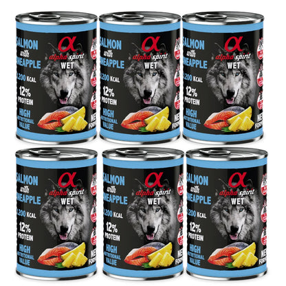 Comida húmeda para perros Alpha Spirit Grain Free Salmón y Piña Latas 400g [Lista de 6 Unidades]