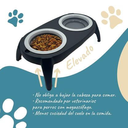 Comedero elevado para mascotas Attic PETS con bebedero antisalpicaduras. Comedero extraíble antivoracidad.