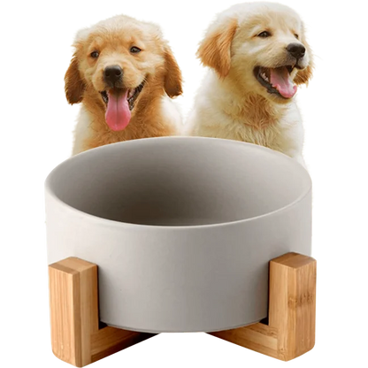 Comedero para perros Edipets con base de bambú simple de cerámica para gatos