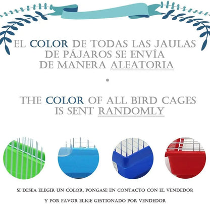 Jaula para aves BPS-1211 – Para canarios, periquitos y otras aves pequeñas, incluye bebedero, comedero y percha de descanso – Color aleatorio