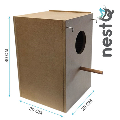 Nestq Nest for Nymphs 30 cm X 20 cm X 20 cm - Wooden Breeding House with Chip - Nest Size S Nymphs, Carolinas, Cockatoos, Pyrrhuras - Wooden House for Birds - Vertical Wooden Nest