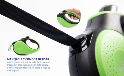 Correa retráctil extensible para perros de 5 metros con botón de pausa y bloqueo