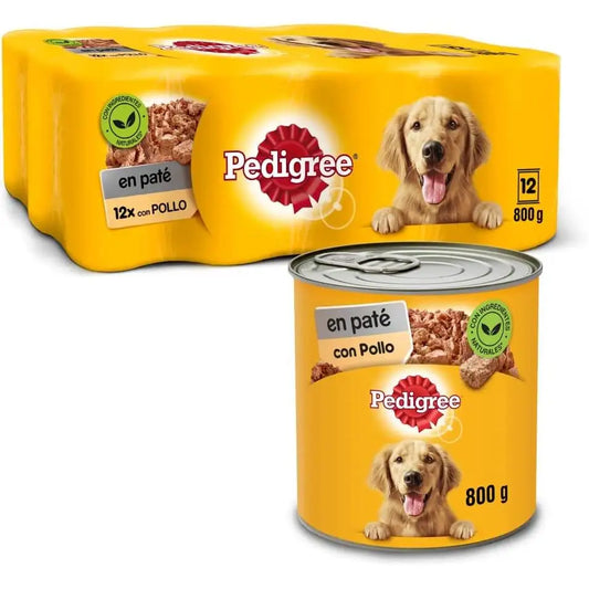Comida húmeda para perros Pedigree sabor Pollo Paté (Pack de 12 latas x 800g)