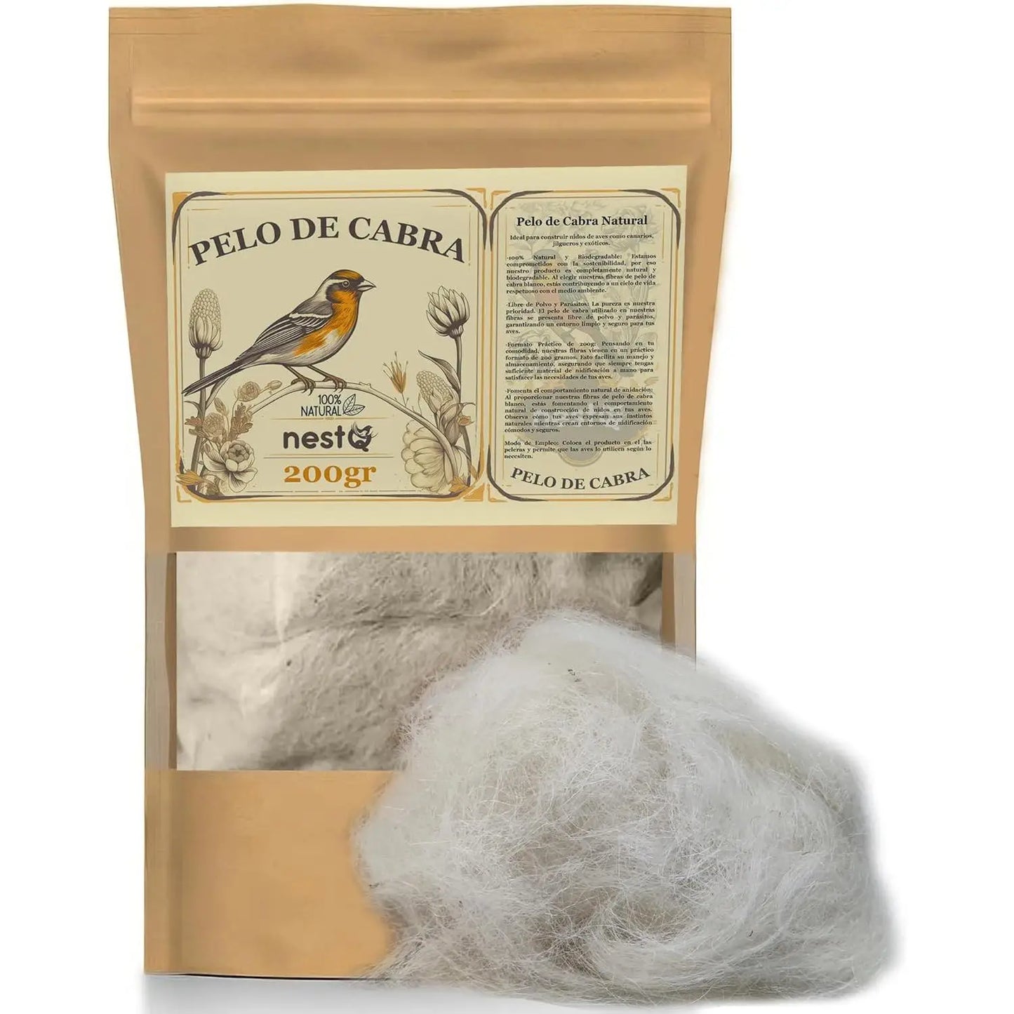 Nestq Fibra Natural de Pelo de Cabra 200 gramos – Accesorio para Nidos de Aves y Aves Exóticas