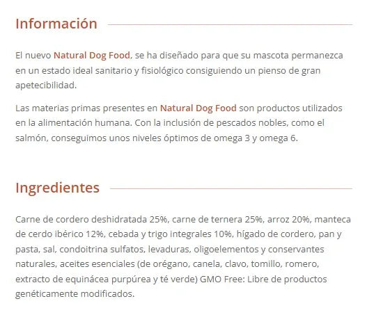 Alimento natural para perros de cordero y ternera, Comida natural para perros 15 kg