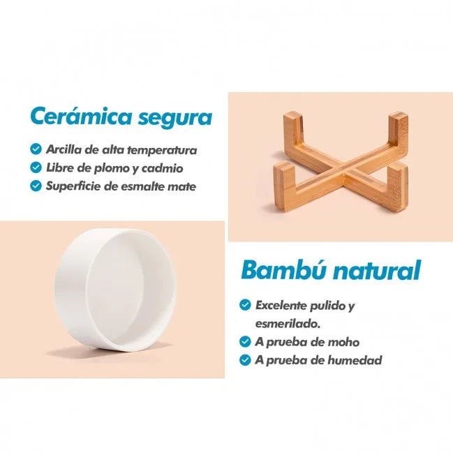Comedero para perros Edipets con base de bambú simple de cerámica para gatos