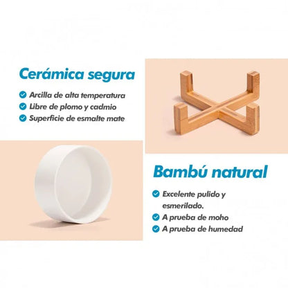 Comedero para perros Edipets con base de bambú simple de cerámica para gatos