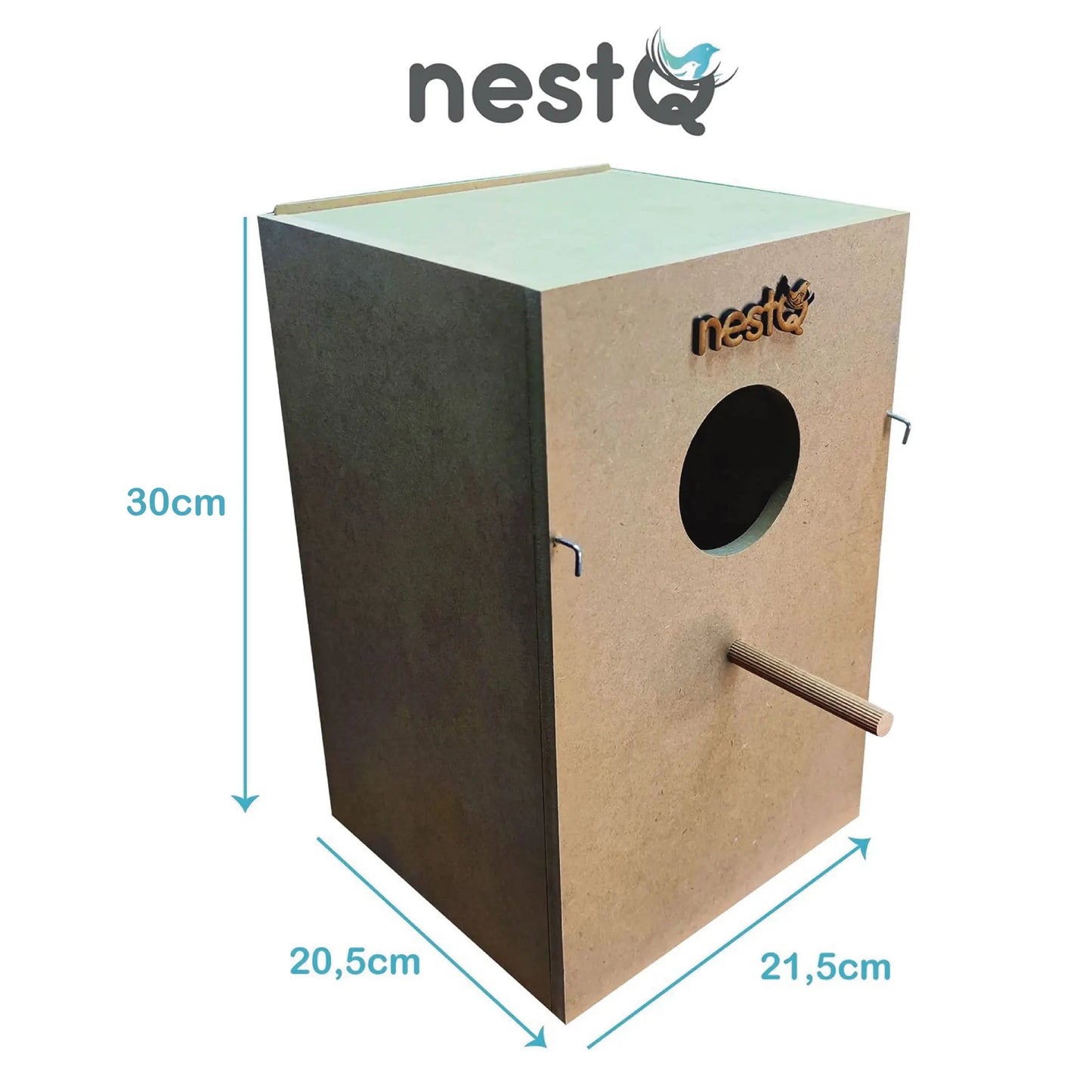 NestQ nest for nymphs 30 cm x 21,5 cm x 20,5 cm-wooden breeding house with chip-nest size S nymphs, Carolines, cockatoos, pyrrhuras-wooden house for birds-Vertical wooden nest