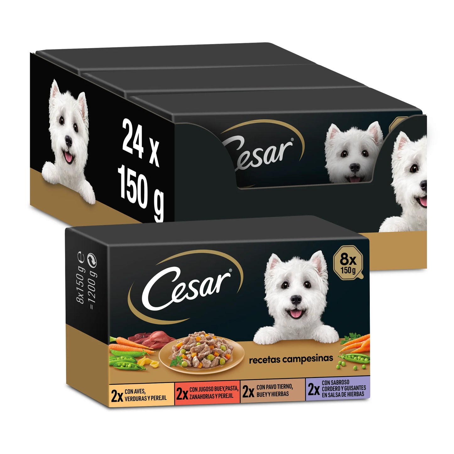 Comida húmeda para perros Cesar, selección de recetas campesinas en salsa, Multipack (Pack de 3x8 tarrinas x 150g)