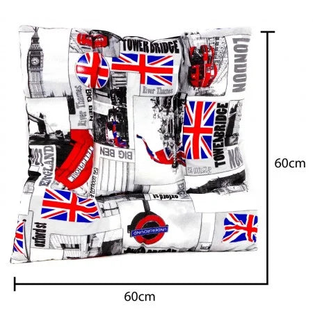 Cama COSHANO para Perros y Gatos con Cojín Grueso y Acolchado – Estampado Inglaterra (60x60x10 cm)