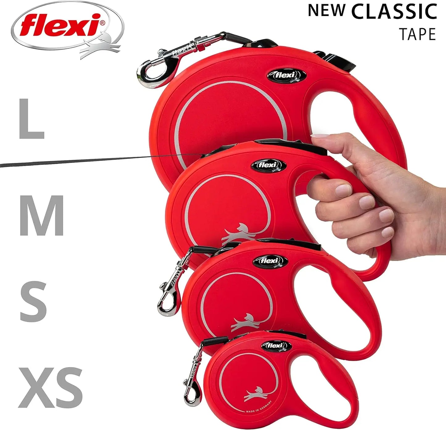 Flexi New Classic M strap 5M red ribbon-for dogs up to 25 Kg